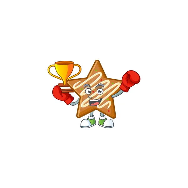 Χαρακτήρας πυγμαχίας νικητής στα cookies αστέρι κινουμένων σχεδίων — Διανυσματικό Αρχείο
