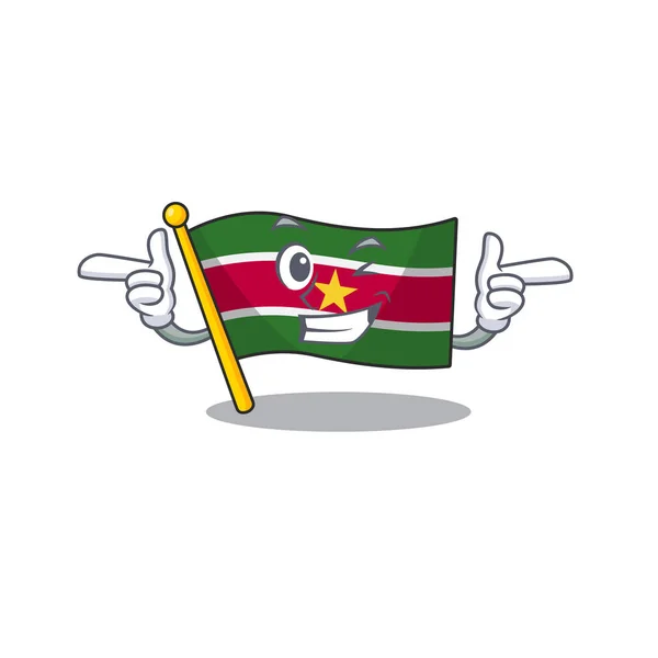 Bandera Surinam personaje con forma de dibujos animados guiño — Archivo Imágenes Vectoriales