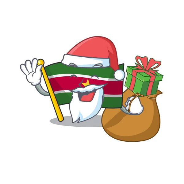Bayrak, Noel Baba 'nın üstündeki maskottan hediye getirdi. — Stok Vektör