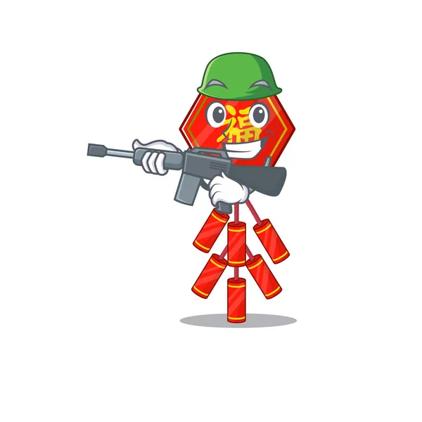 Happy chinese firecracker army isolated the character — Stock Vector