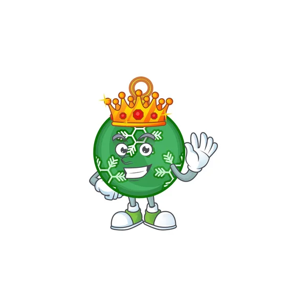 Bola de Navidad verde de dibujos animados con rey mascota — Vector de stock