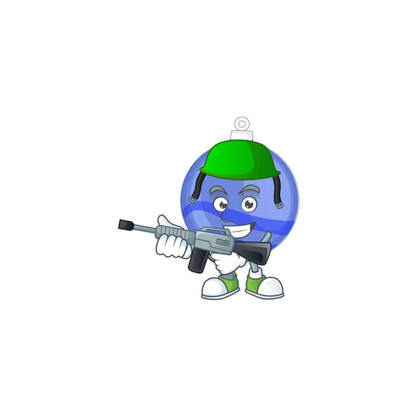 Dibujos animados bola azul de Navidad con el ejército de la mascota — Vector de stock