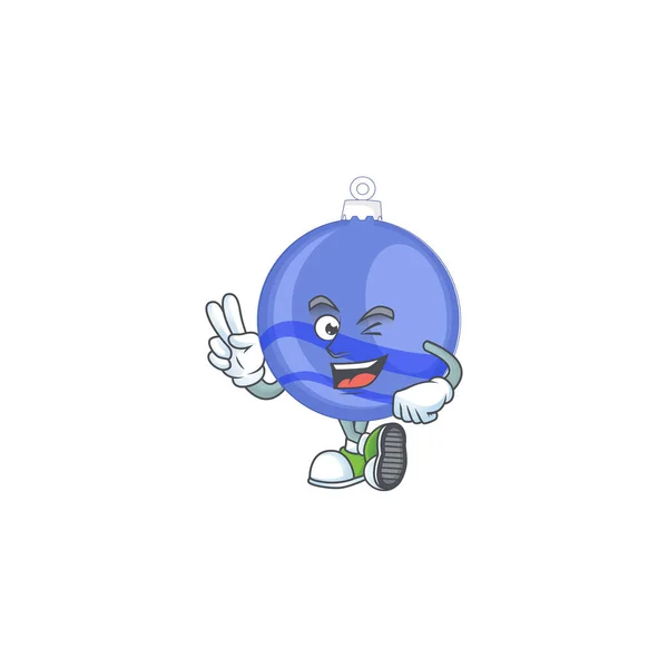 Personaje un dedo en la bola azul de Navidad — Vector de stock