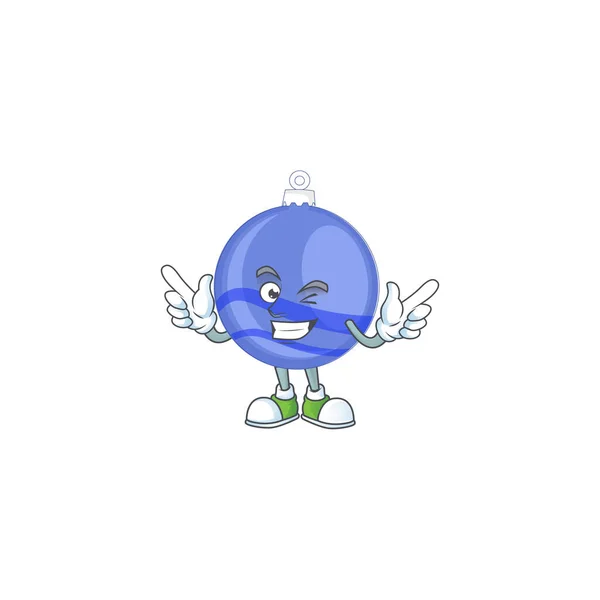 Personaje un guiño en la bola de navidad azul — Vector de stock