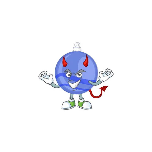 Λαμπερό μπλε Χριστούγεννα μπάλα κινουμένων σχεδίων με το διάβολο χαρακτήρα — Διανυσματικό Αρχείο