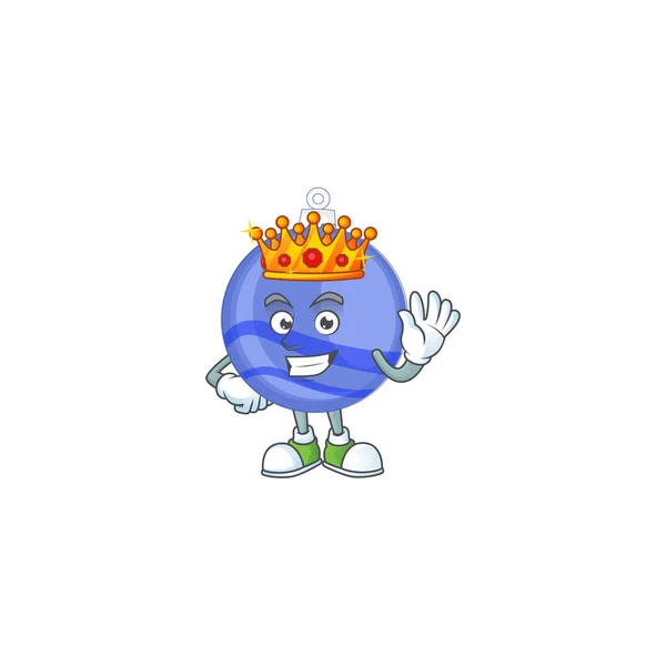 Rey de la mascota en la bola de Navidad azul de dibujos animados — Vector de stock