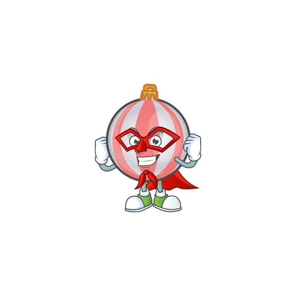 Mignonne boule de Noël dessin animé avec mascotte super héros — Image vectorielle