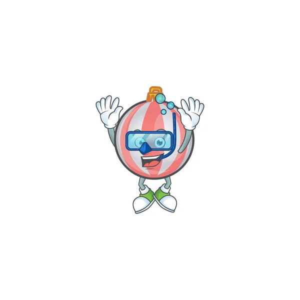 Desenhos animados bonito bola de Natal com mascote de mergulho —  Vetores de Stock