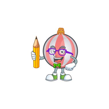 Kalem maskotu tutan öğrencili şirin bir noel balosu çizgi filmi.