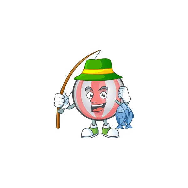 Mascot a fishing in cartoon christmas ball — Stock Vector