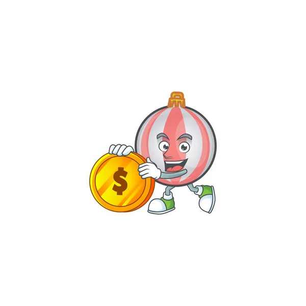 Bola de Natal no personagem dos desenhos animados trazer moeda — Vetor de Stock