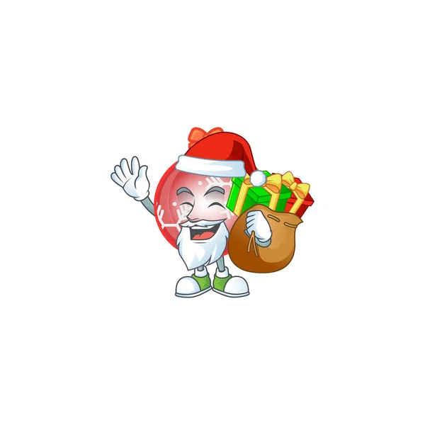 Bal kreskówkowy czerwony Boże Narodzenie z postaci Mikołaj przynieść prezent — Wektor stockowy