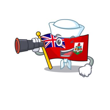 Flag bermuda sailor holding binocular isolated cartoon the mascot vector