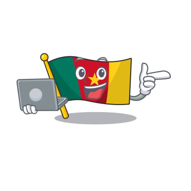 Dizüstü bilgisayarla karakter biçiminde bayrak kamerası karikatürü