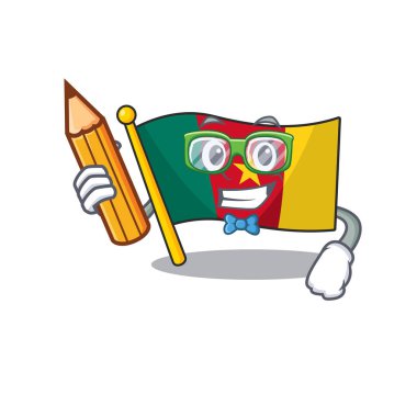 Kalem karakteri tutan öğrenciye gülümseyen bayrak kamerası.