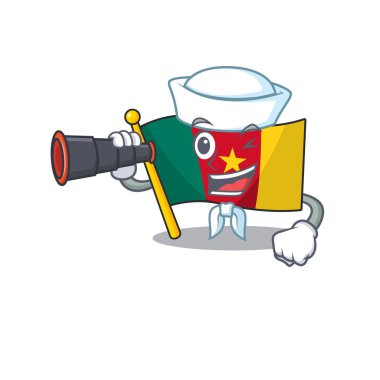 Flag cameroon mascot isolated with sailor holding binocular cute vector