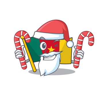 Noel Baba 'nın üstündeki bayrak kamerası masa karikatürüne şeker getir.