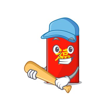 Kırmızı zarf, beysbol oynayan karikatür ile izole edilmiş.