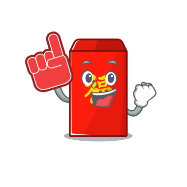 Maskot köpük parmağında kırmızı zarf karikatürü