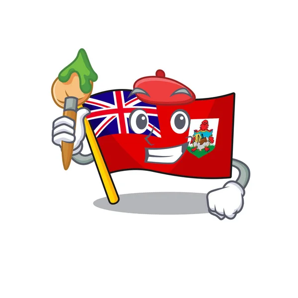 Bandeira bermuda pintor desenhos animados em forma de personagem — Vetor de Stock