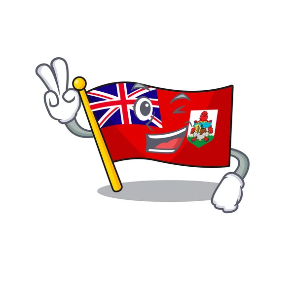 Ilustração bandeira bermuda no dois dedo mascote — Vetor de Stock