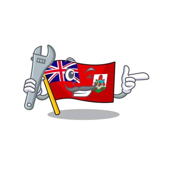 Bandeira vetorial bermuda mecânico desenhos animados no pólo — Vetor de Stock