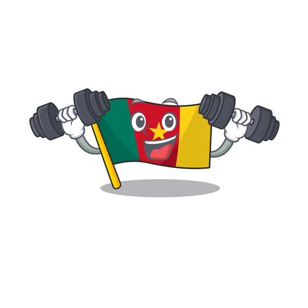 Σημαία cameroon κινουμένων σχεδίων στο χαρακτήρα με φέρει barbell σχήμα — Διανυσματικό Αρχείο