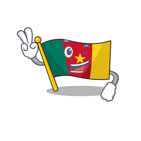 Karikatura s úsměvem vlajka Kamerun na znak dva prsty — Stockový vektor
