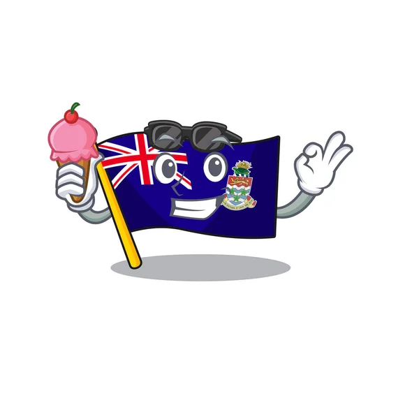 Bandeira caiman ilhas isoladas com sorvete com desenhos animados — Vetor de Stock