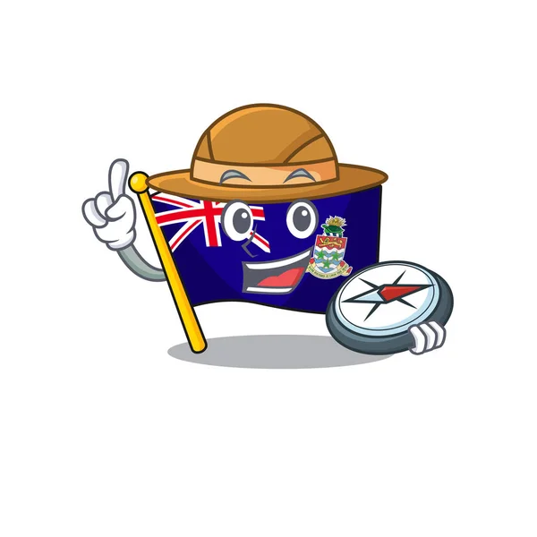 Vlajka kajmanské ostrovy ve tvaru postavy drží kompas — Stockový vektor