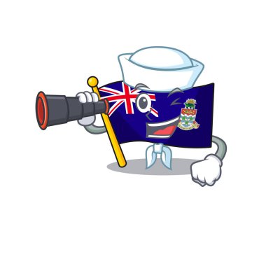 Flag cayman islands in character shape sailor holding binocular vector