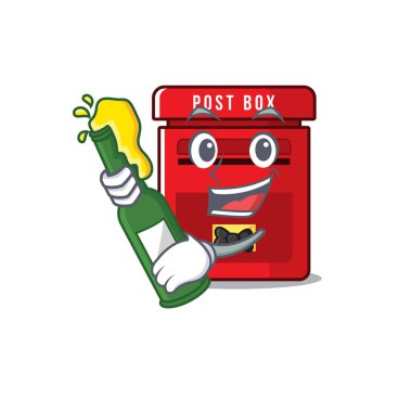 Maskot karikatürlü posta kutusu bira getir.