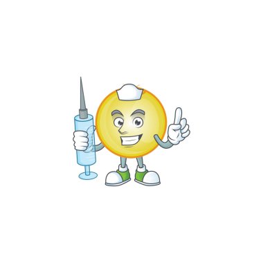 Parlak altın noel balosu ve hemşire maskotu