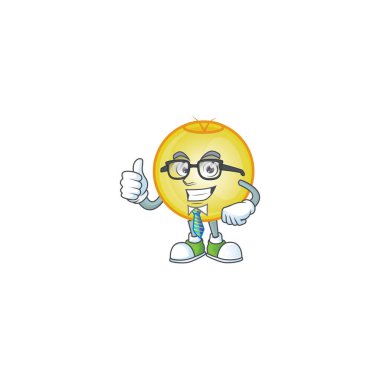 İş adamı maskotuyla parlak altın bir noel balosu.