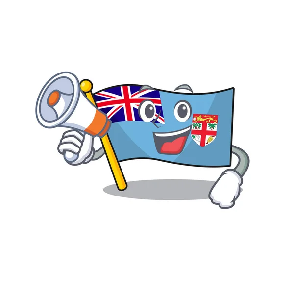 Vlajka Fidži izolované v s držení megafonu maskot — Stockový vektor