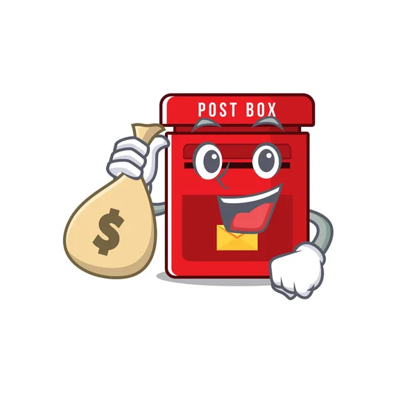 Gazdaság pénz táska boldog postaláda -ban rajzfilm aranyos — Stock Vector