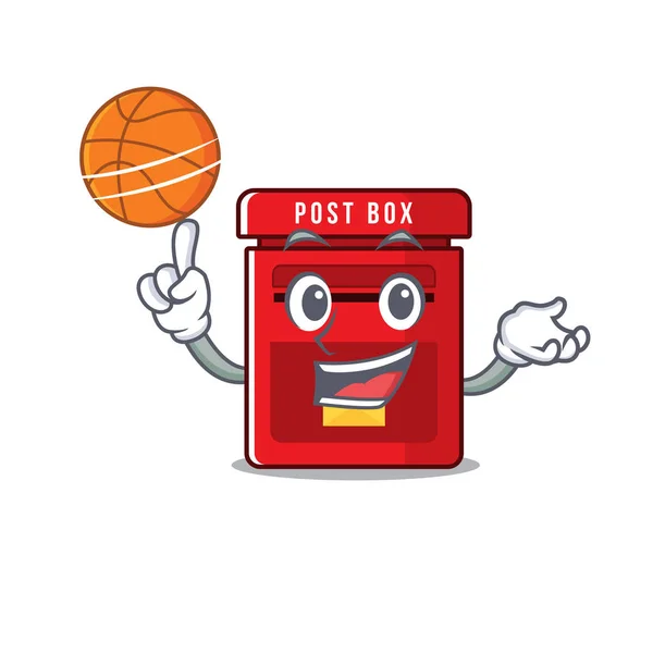 Gazdaság kosárlabda boldog postaláda -ban rajzfilm aranyos — Stock Vector