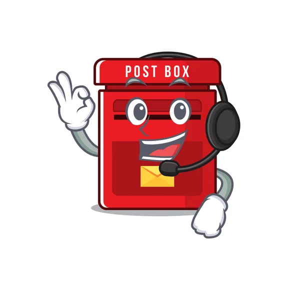 Buzón de correo con la mascota de dibujos animados con auriculares — Vector de stock