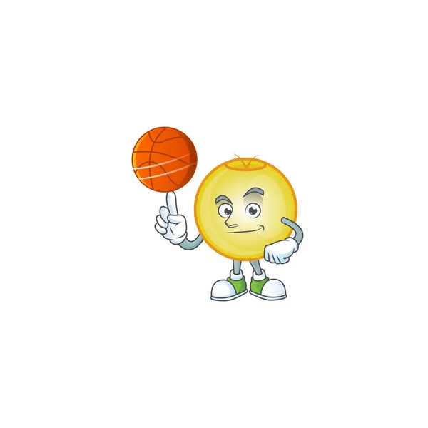 Boule de Noël en or isolée avec personnage tenant le basket — Image vectorielle