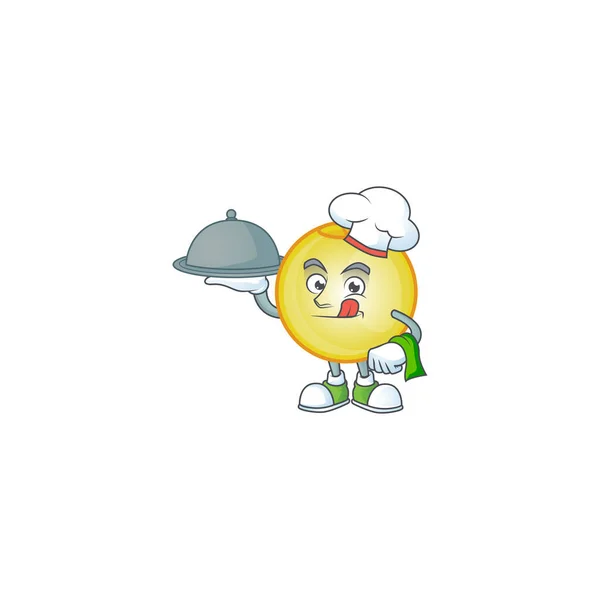 Chef personagem segurando comida na bola de Natal de ouro — Vetor de Stock
