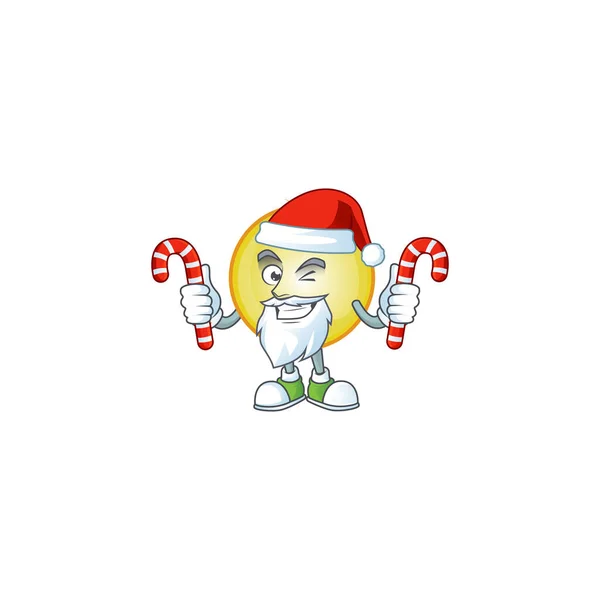 Cartoon χρυσό χριστουγεννιάτικη μπάλα με χαρακτήρα Σάντα φέρει καραμέλα — Διανυσματικό Αρχείο