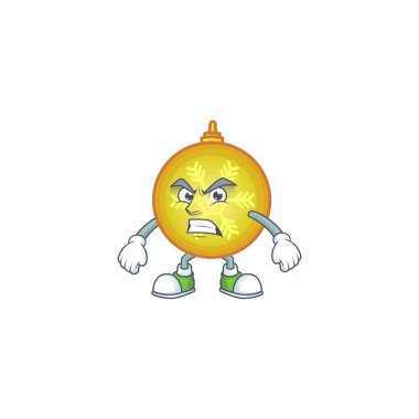 Kocaman gülümse sarı noel topu el sallayan çizgi film karakteri..