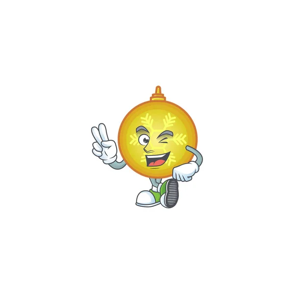 Style de dessin animé de personnage de boule de Noël jaune avec deux doigts . — Image vectorielle