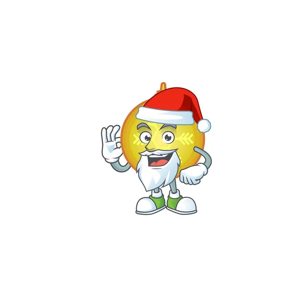 Caractère Père Noël claus avec boule de Noël jaune dessin animé . — Image vectorielle