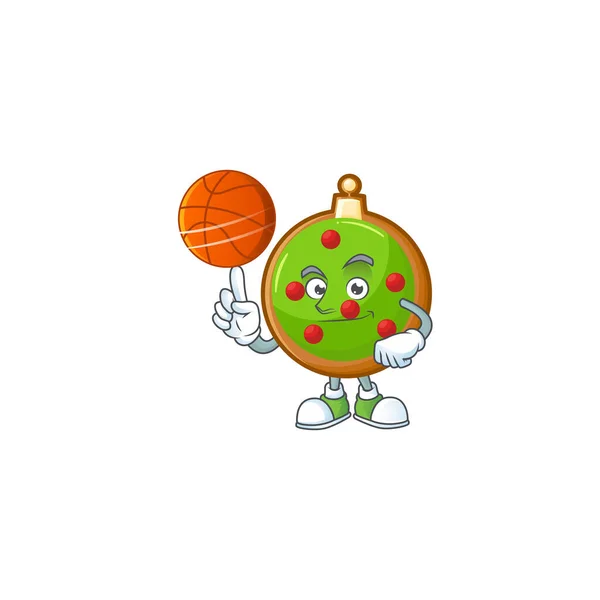 Ilustração do estilo cartoon bola de Natal com basquete . — Vetor de Stock