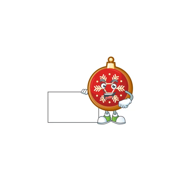 Bola de Navidad roja lindo personaje pulgares hacia arriba con el tablero . — Vector de stock