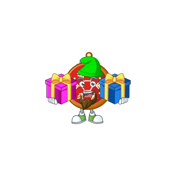 Super roztomilé červené vánoční míč kreslený design s jazykem ven. — Stockový vektor