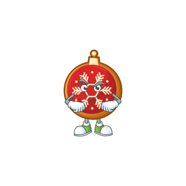 Червоний різдвяний м'яч талісман мультяшний стиль з смердючим обличчям . — стоковий вектор