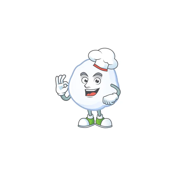 Chef feliz personaje de dibujos animados bola de nieve con sombrero blanco — Vector de stock