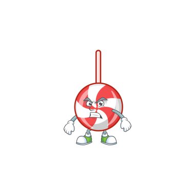 Çizgili nane şekeri çizgi film karakteri gibi kızgın yüzlü.